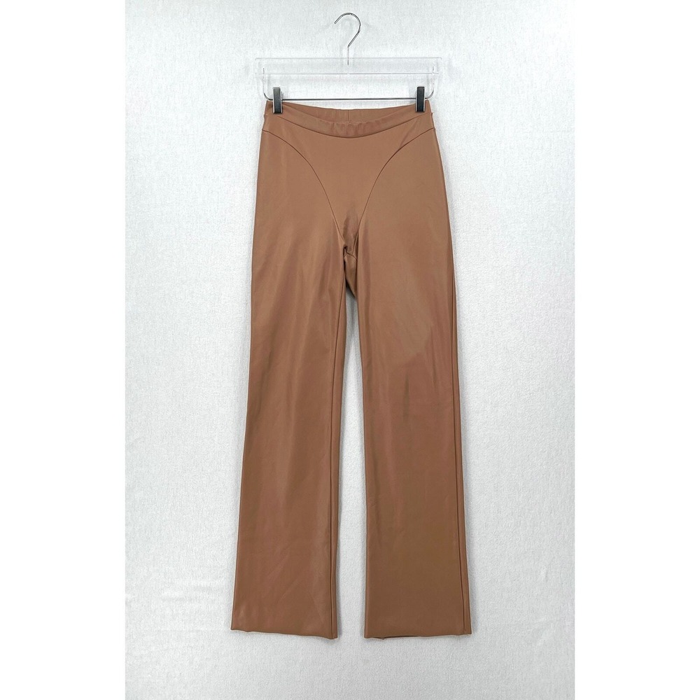 SKIMS Faux Leather Pants Women Medium Tan Brown High Rise Seamed Boot Cut